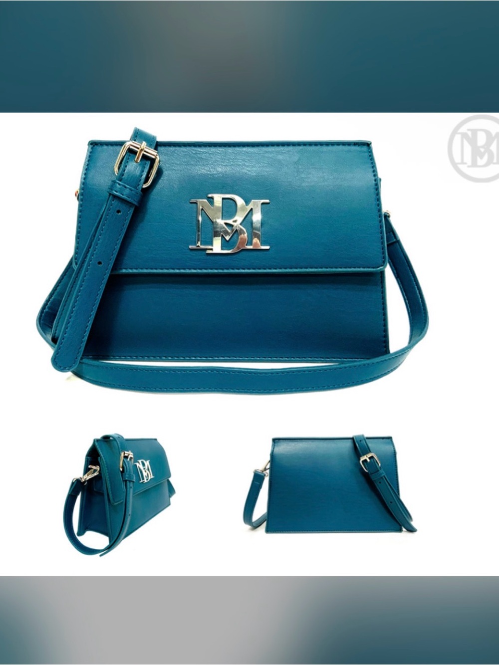 NWT Badgley Mischka Teal Leather Crossbody with Silver Logo Hardware